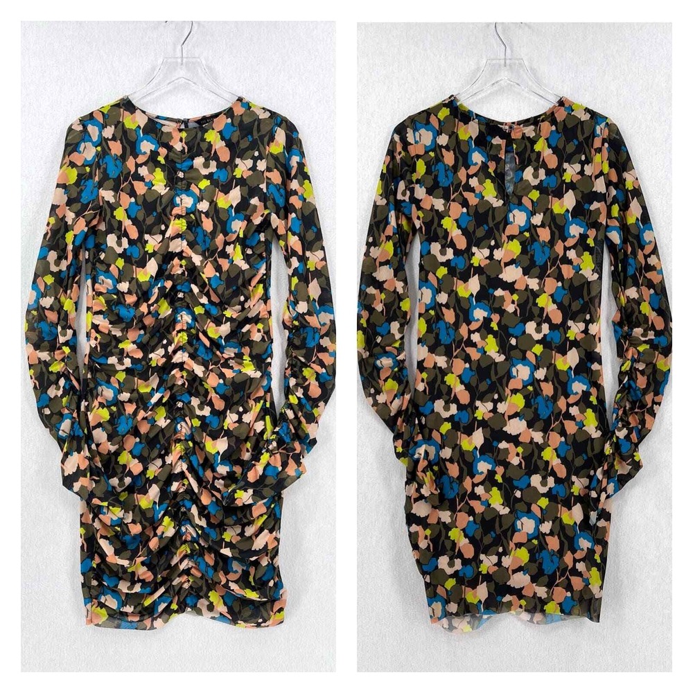 TED BAKER Ttinna Ruched Dress Women Medium Floral Mesh Long Sleeve Bodycon - Picture 5 of 16